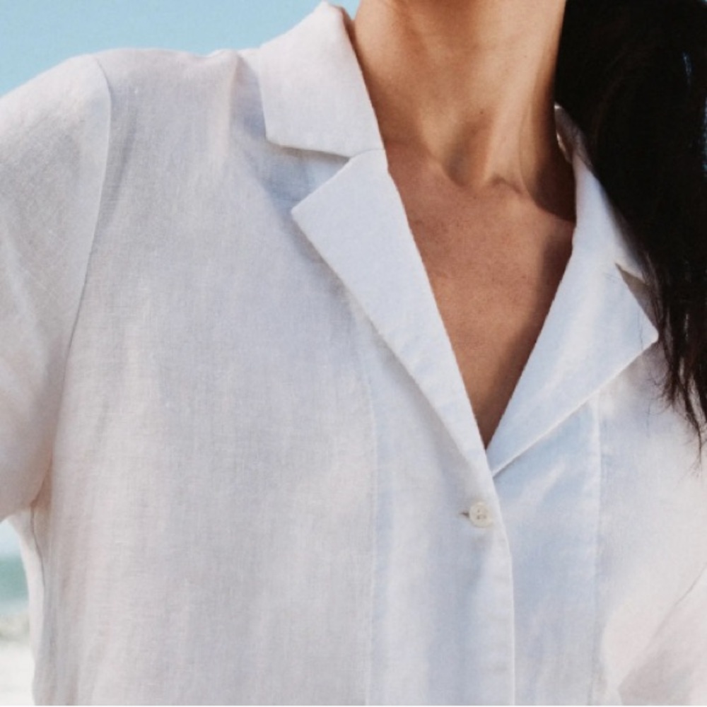Quince 100% European Linen Short Sleeve Shirt White S Boxy Button Front - Picture 7 of 8